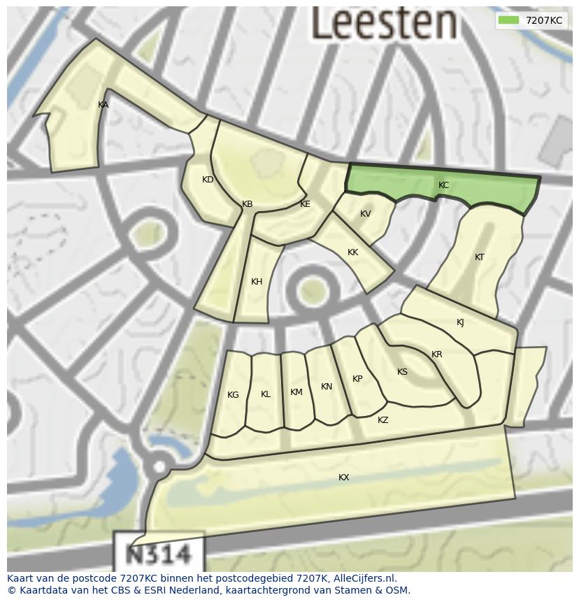 Afbeelding van het postcodegebied 7207 KC op de kaart.