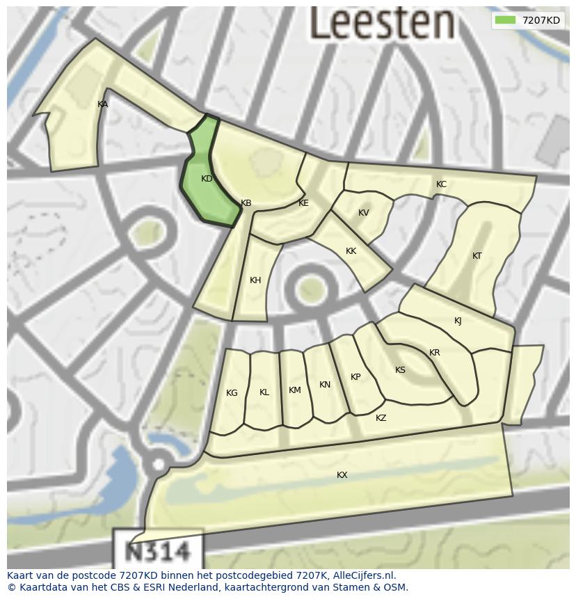 Afbeelding van het postcodegebied 7207 KD op de kaart.