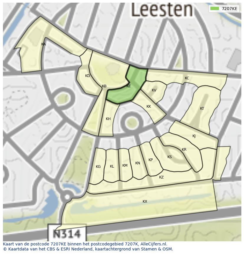 Afbeelding van het postcodegebied 7207 KE op de kaart.