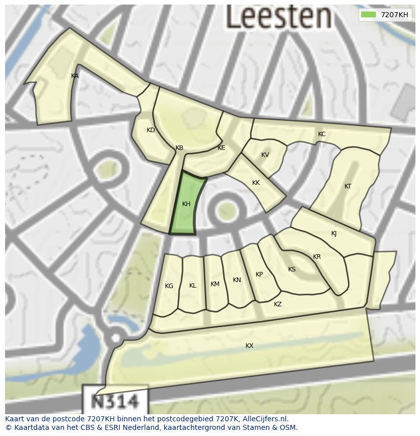 Afbeelding van het postcodegebied 7207 KH op de kaart.