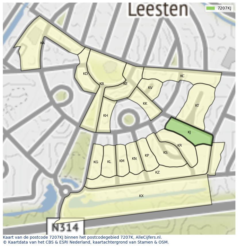 Afbeelding van het postcodegebied 7207 KJ op de kaart.