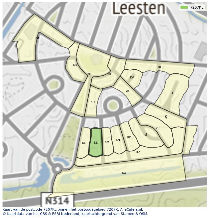 Afbeelding van het postcodegebied 7207 KL op de kaart.
