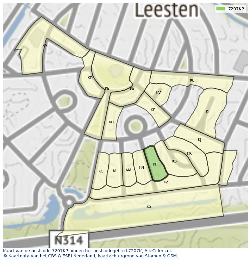 Afbeelding van het postcodegebied 7207 KP op de kaart.