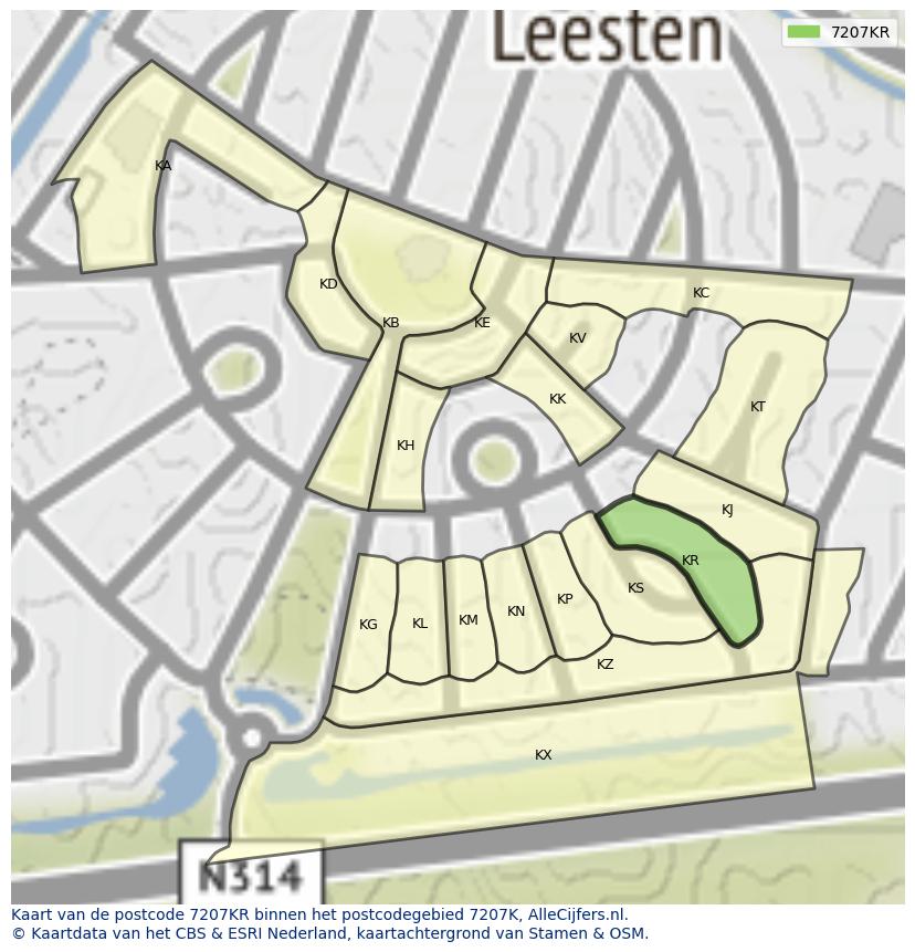 Afbeelding van het postcodegebied 7207 KR op de kaart.