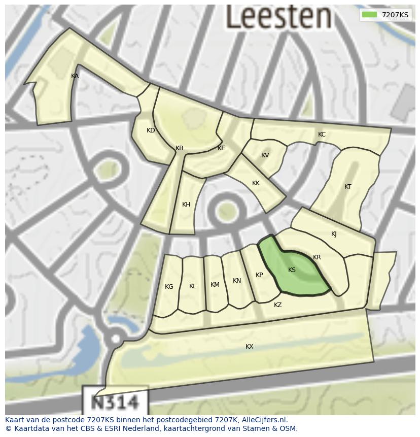 Afbeelding van het postcodegebied 7207 KS op de kaart.