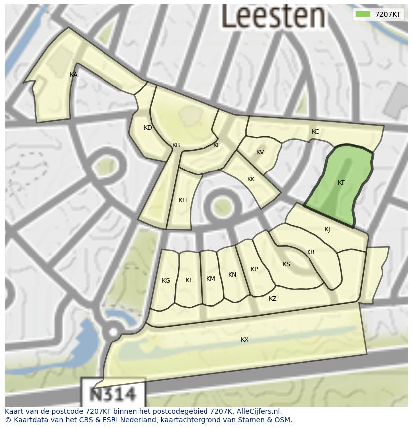 Afbeelding van het postcodegebied 7207 KT op de kaart.
