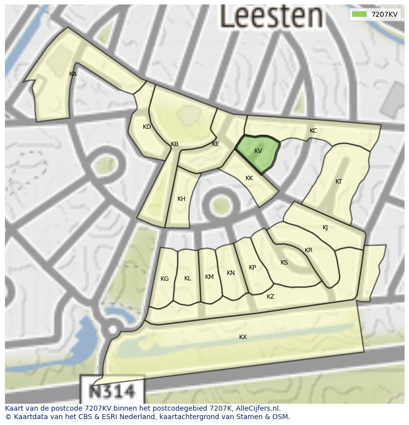 Afbeelding van het postcodegebied 7207 KV op de kaart.