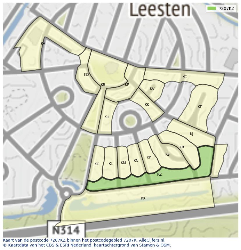 Afbeelding van het postcodegebied 7207 KZ op de kaart.