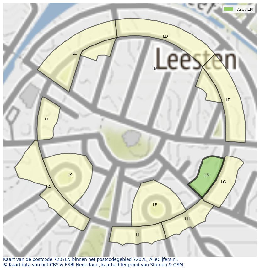Afbeelding van het postcodegebied 7207 LN op de kaart.