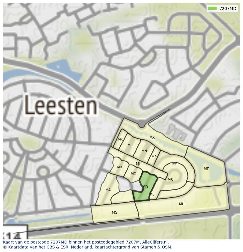Afbeelding van het postcodegebied 7207 MD op de kaart.