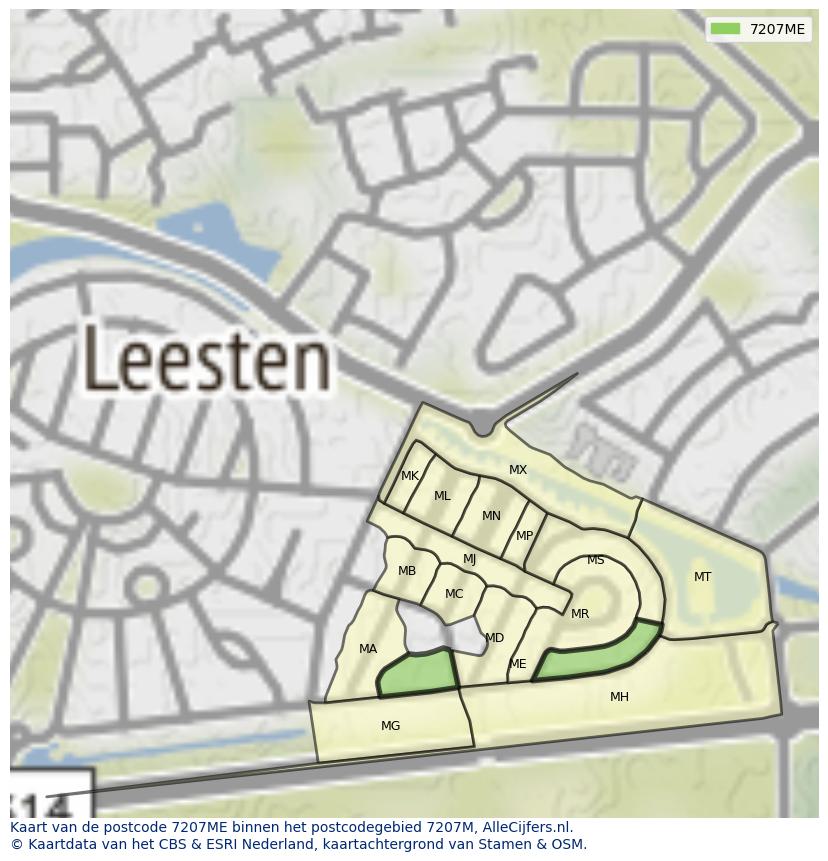 Afbeelding van het postcodegebied 7207 ME op de kaart.