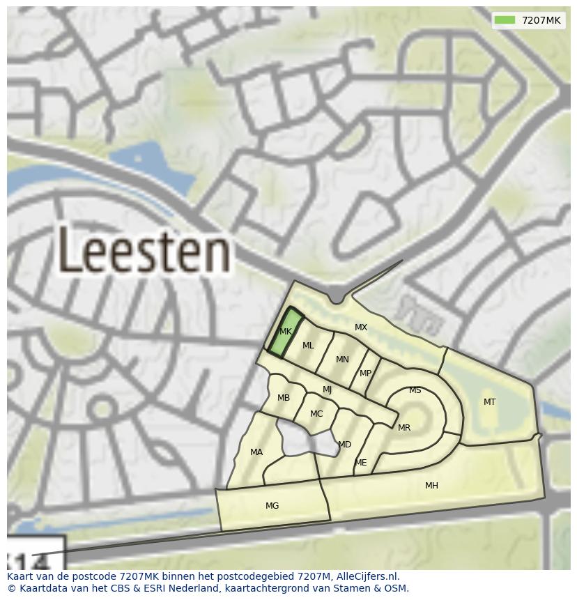 Afbeelding van het postcodegebied 7207 MK op de kaart.