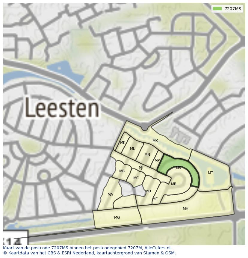 Afbeelding van het postcodegebied 7207 MS op de kaart.