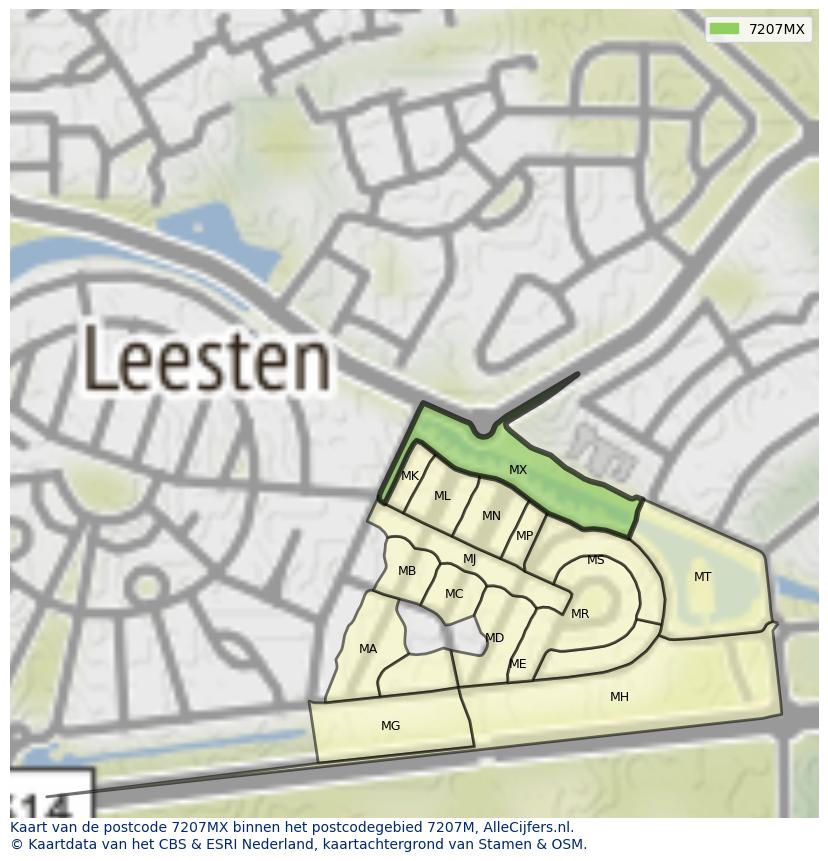 Afbeelding van het postcodegebied 7207 MX op de kaart.