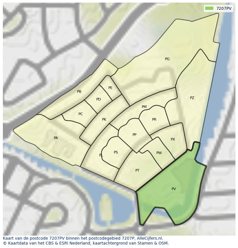 Afbeelding van het postcodegebied 7207 PV op de kaart.