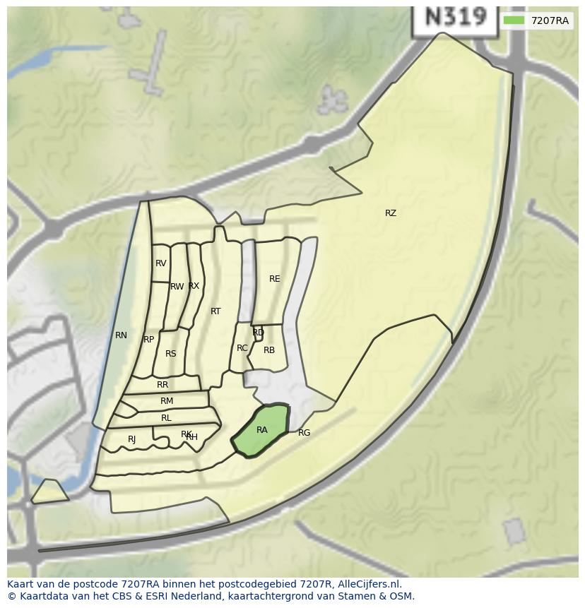 Afbeelding van het postcodegebied 7207 RA op de kaart.