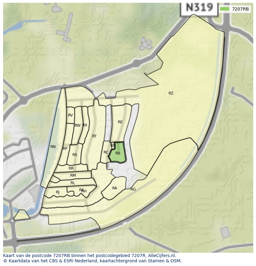 Afbeelding van het postcodegebied 7207 RB op de kaart.