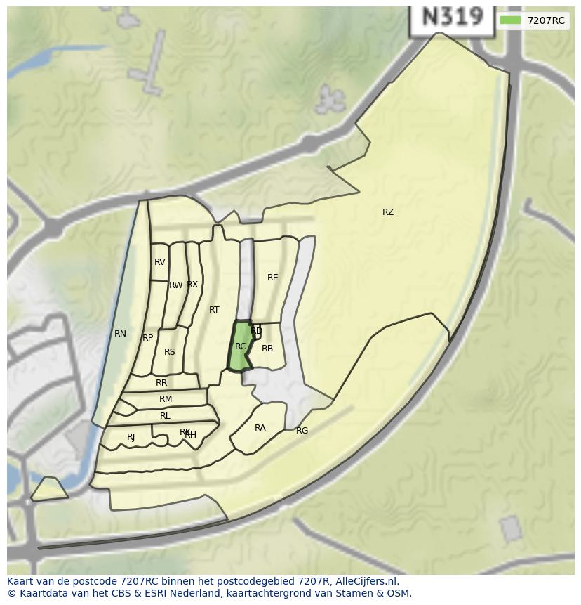 Afbeelding van het postcodegebied 7207 RC op de kaart.