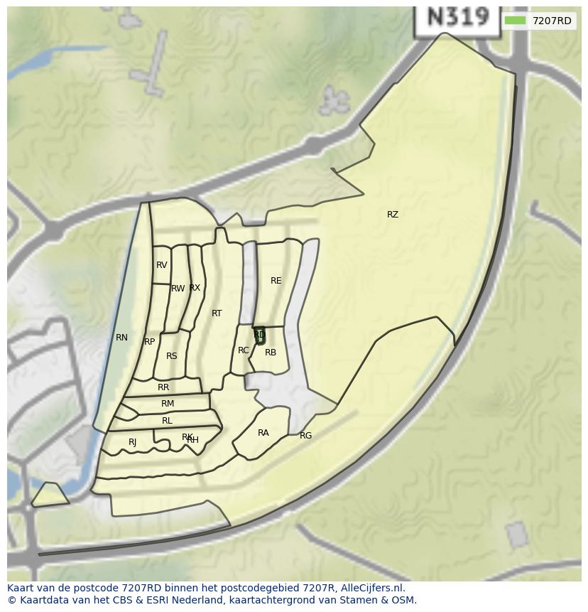 Afbeelding van het postcodegebied 7207 RD op de kaart.