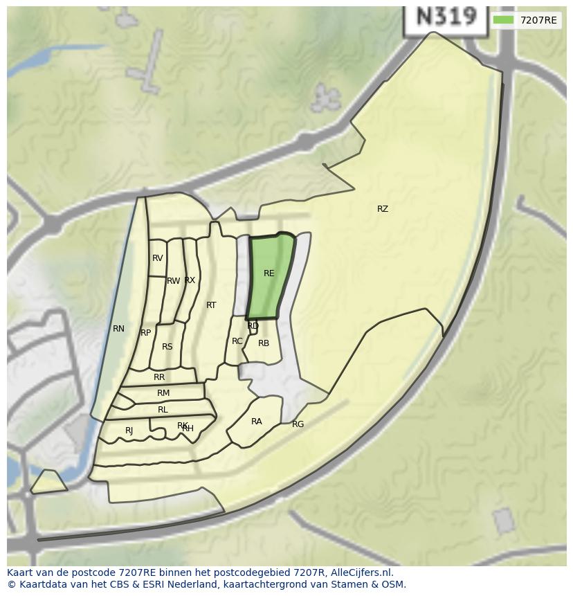 Afbeelding van het postcodegebied 7207 RE op de kaart.
