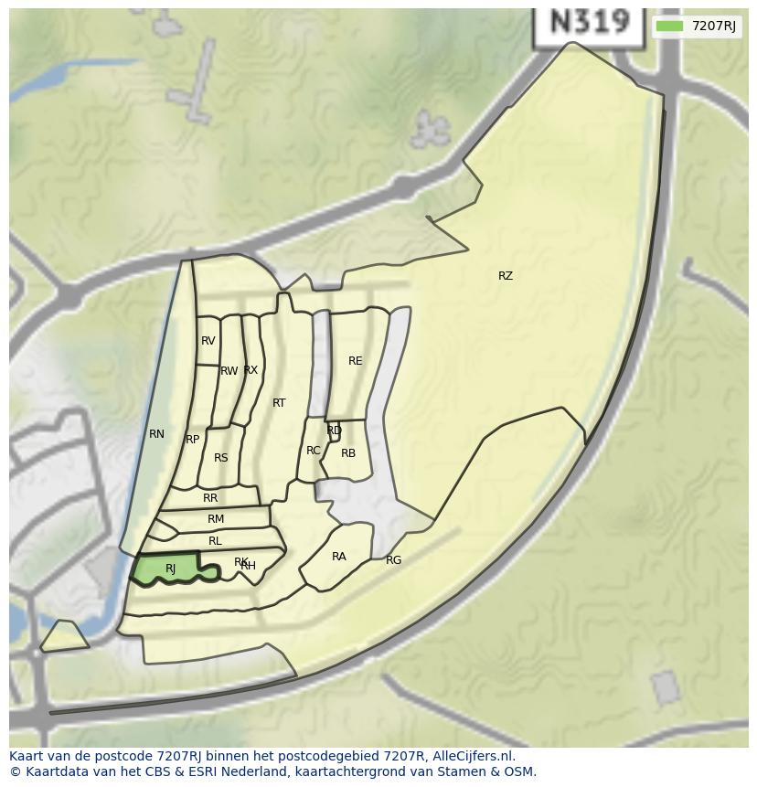Afbeelding van het postcodegebied 7207 RJ op de kaart.