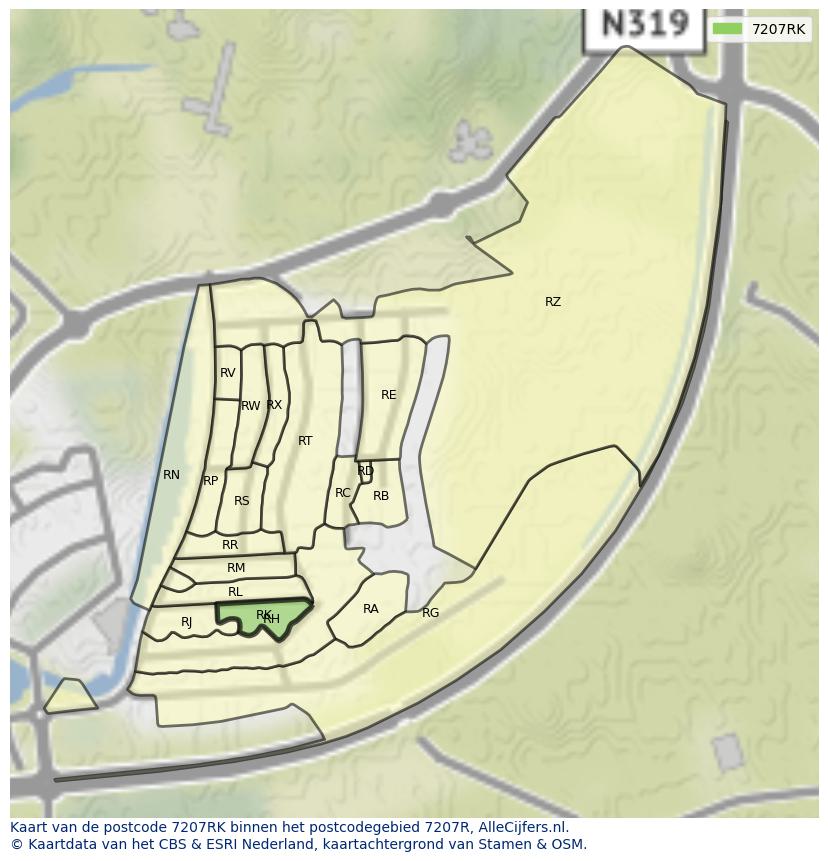 Afbeelding van het postcodegebied 7207 RK op de kaart.
