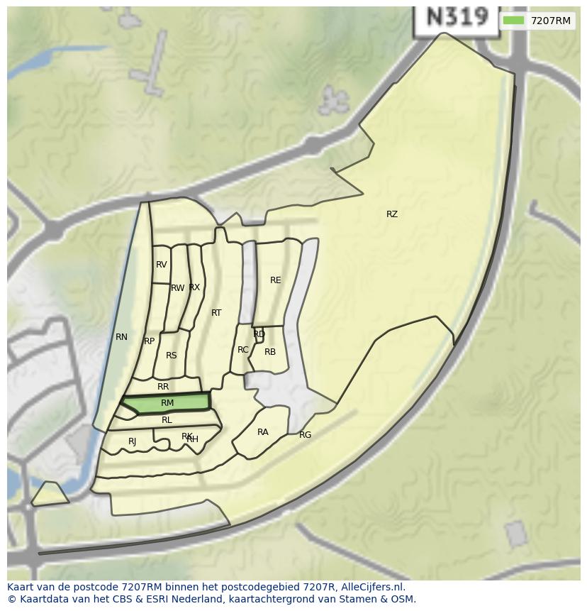 Afbeelding van het postcodegebied 7207 RM op de kaart.