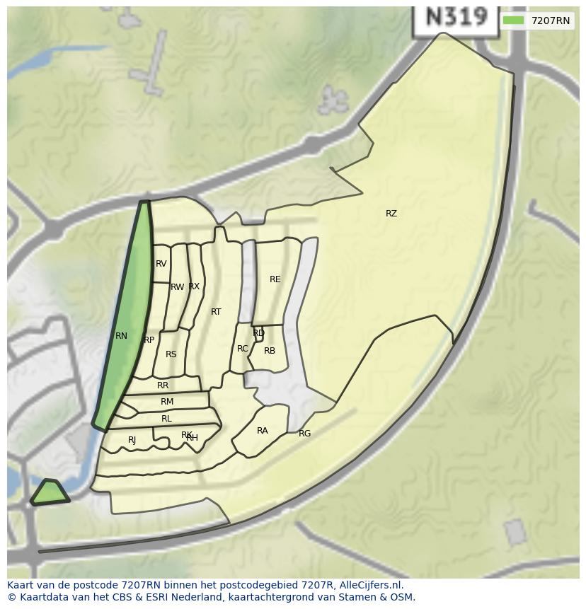 Afbeelding van het postcodegebied 7207 RN op de kaart.