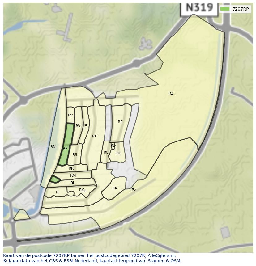 Afbeelding van het postcodegebied 7207 RP op de kaart.