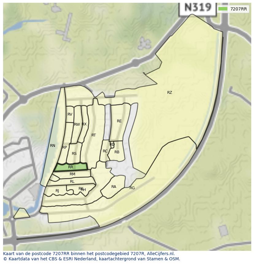 Afbeelding van het postcodegebied 7207 RR op de kaart.