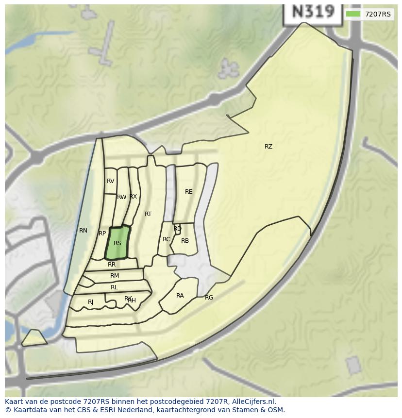 Afbeelding van het postcodegebied 7207 RS op de kaart.