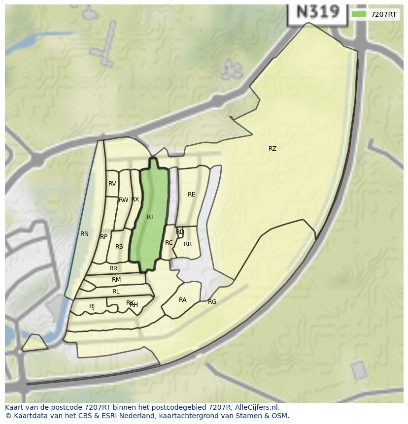 Afbeelding van het postcodegebied 7207 RT op de kaart.