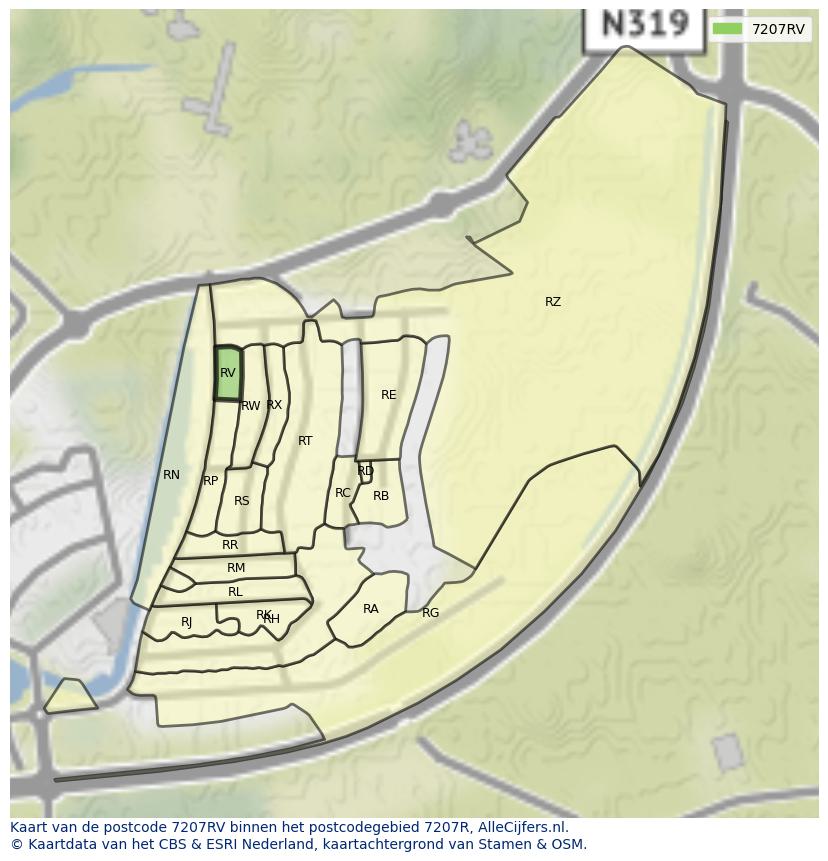 Afbeelding van het postcodegebied 7207 RV op de kaart.