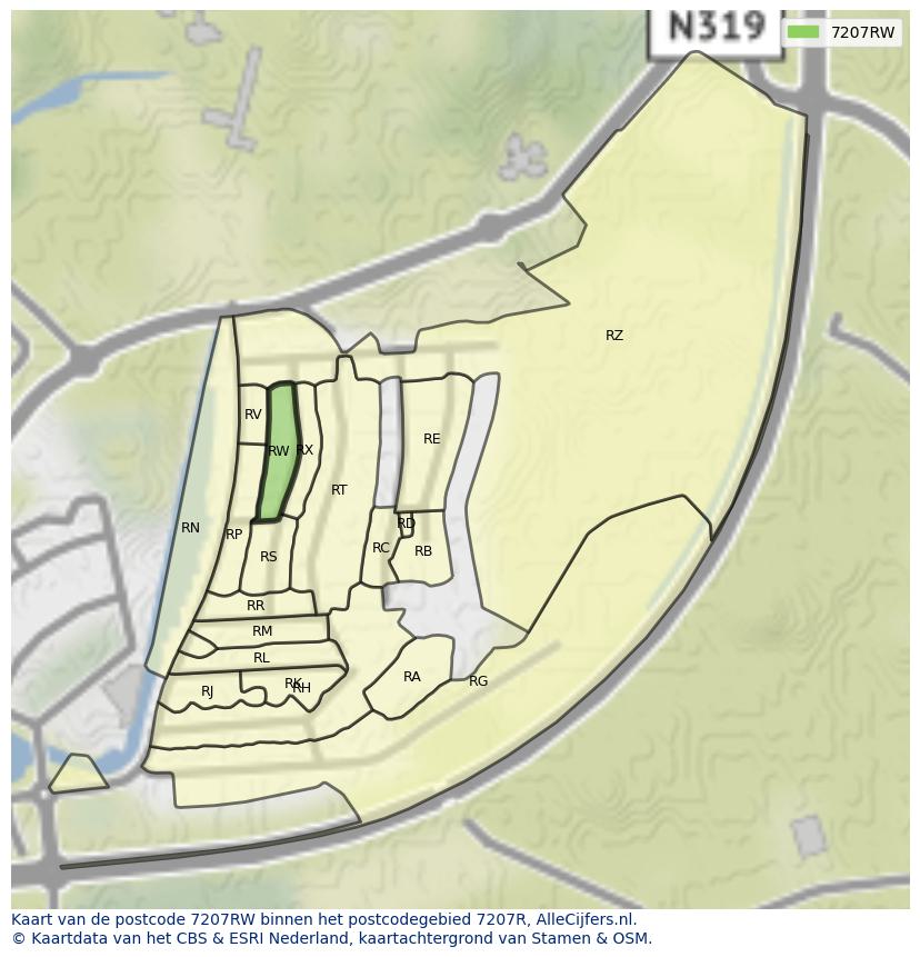 Afbeelding van het postcodegebied 7207 RW op de kaart.