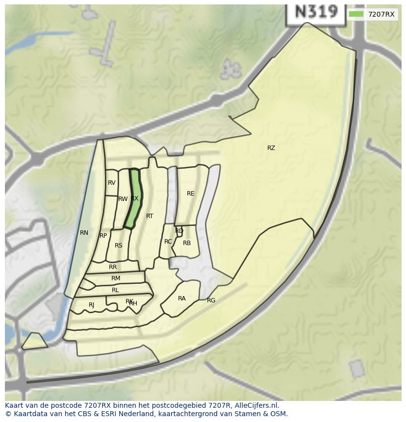 Afbeelding van het postcodegebied 7207 RX op de kaart.