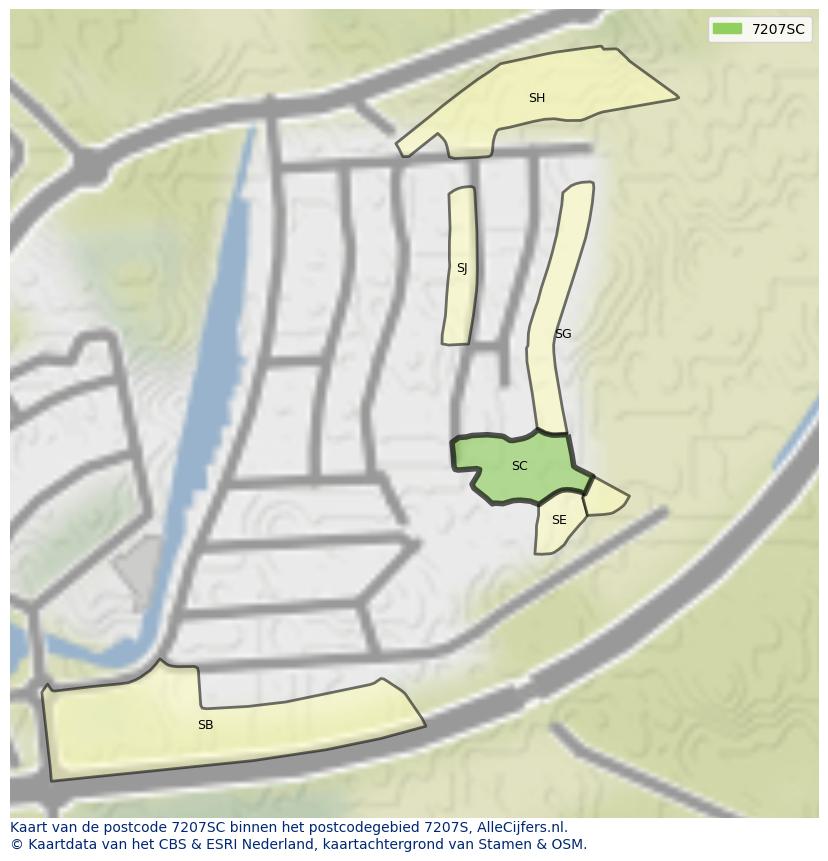 Afbeelding van het postcodegebied 7207 SC op de kaart.