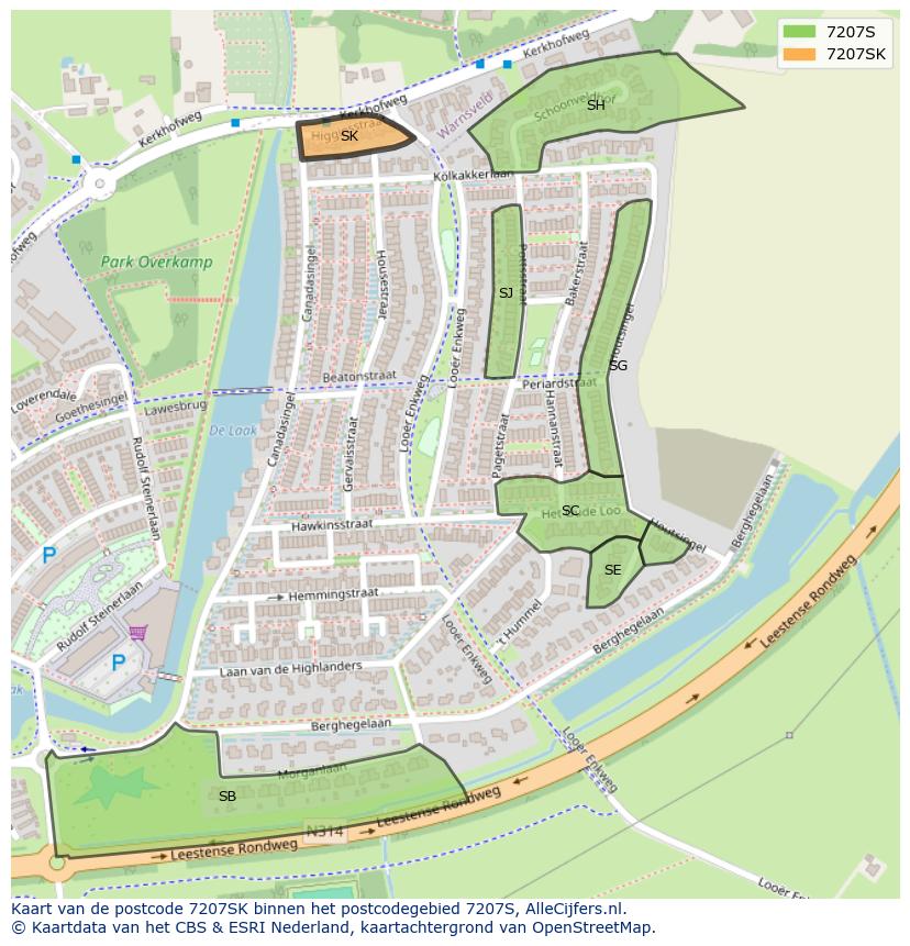 Afbeelding van het postcodegebied 7207 SK op de kaart.