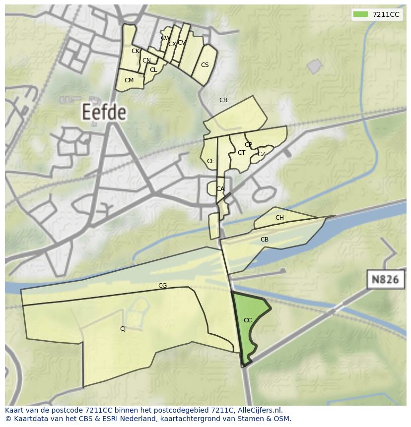 Afbeelding van het postcodegebied 7211 CC op de kaart.