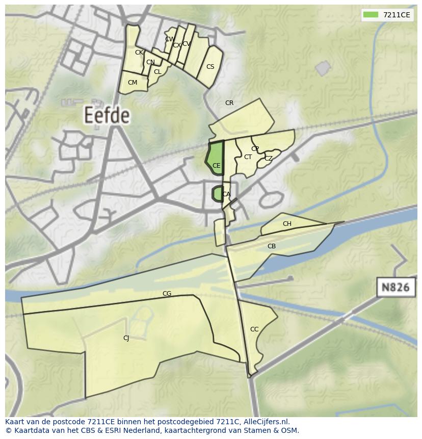 Afbeelding van het postcodegebied 7211 CE op de kaart.