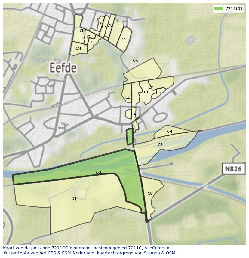Afbeelding van het postcodegebied 7211 CG op de kaart.