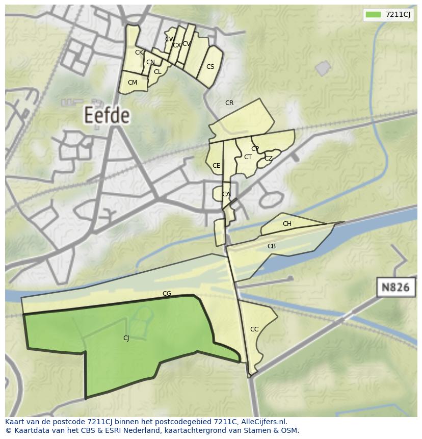 Afbeelding van het postcodegebied 7211 CJ op de kaart.