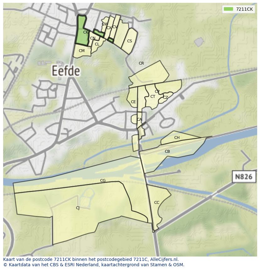 Afbeelding van het postcodegebied 7211 CK op de kaart.