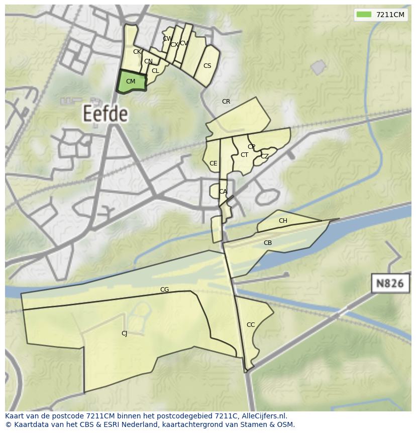 Afbeelding van het postcodegebied 7211 CM op de kaart.