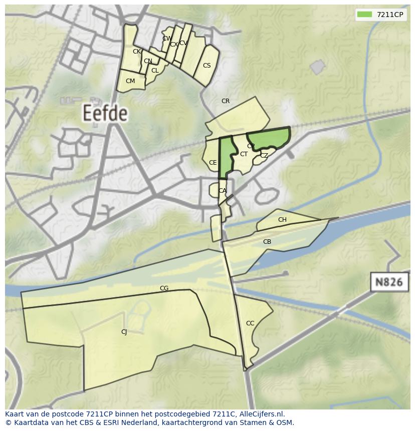 Afbeelding van het postcodegebied 7211 CP op de kaart.