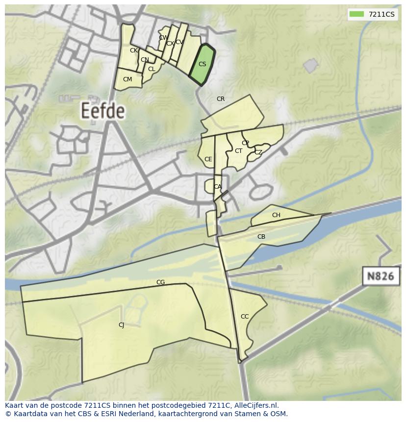 Afbeelding van het postcodegebied 7211 CS op de kaart.