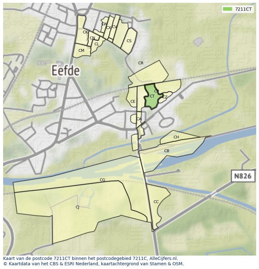 Afbeelding van het postcodegebied 7211 CT op de kaart.