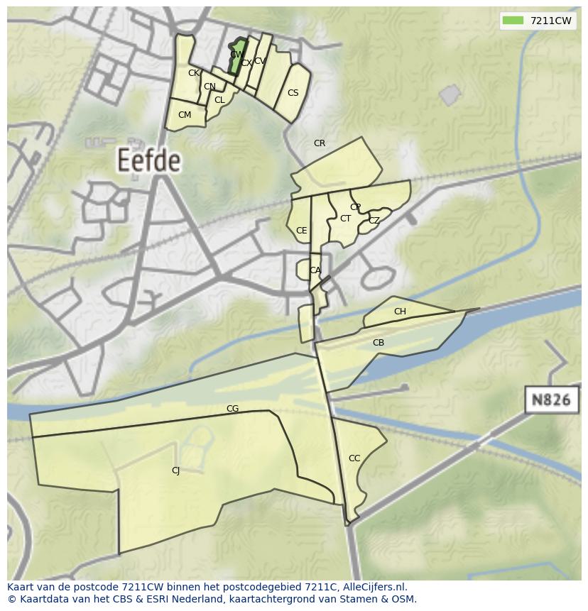 Afbeelding van het postcodegebied 7211 CW op de kaart.