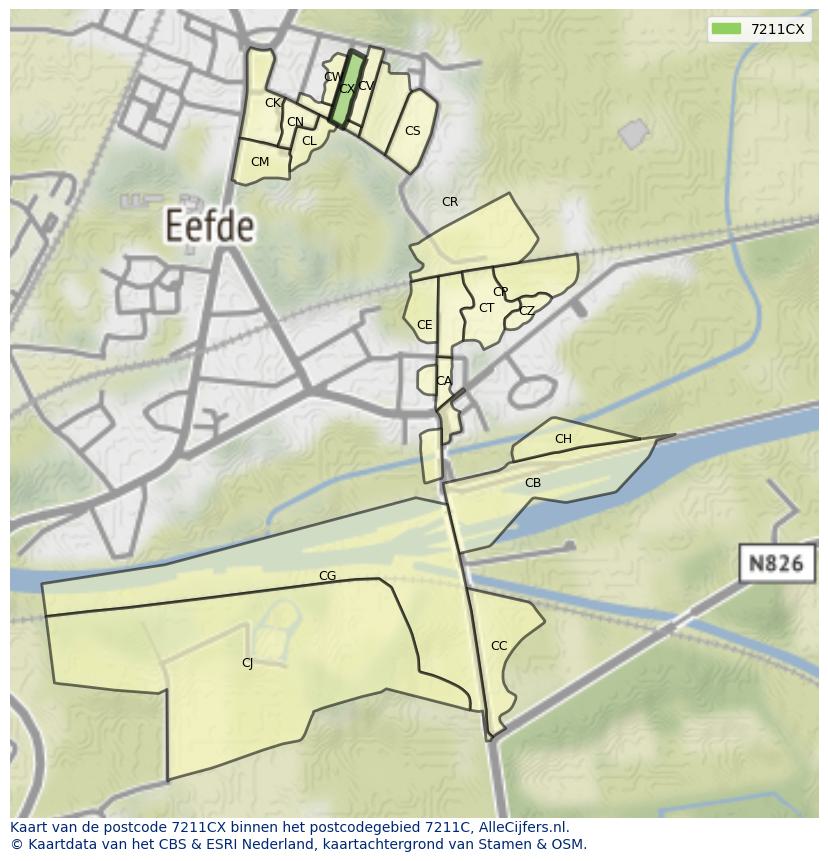 Afbeelding van het postcodegebied 7211 CX op de kaart.