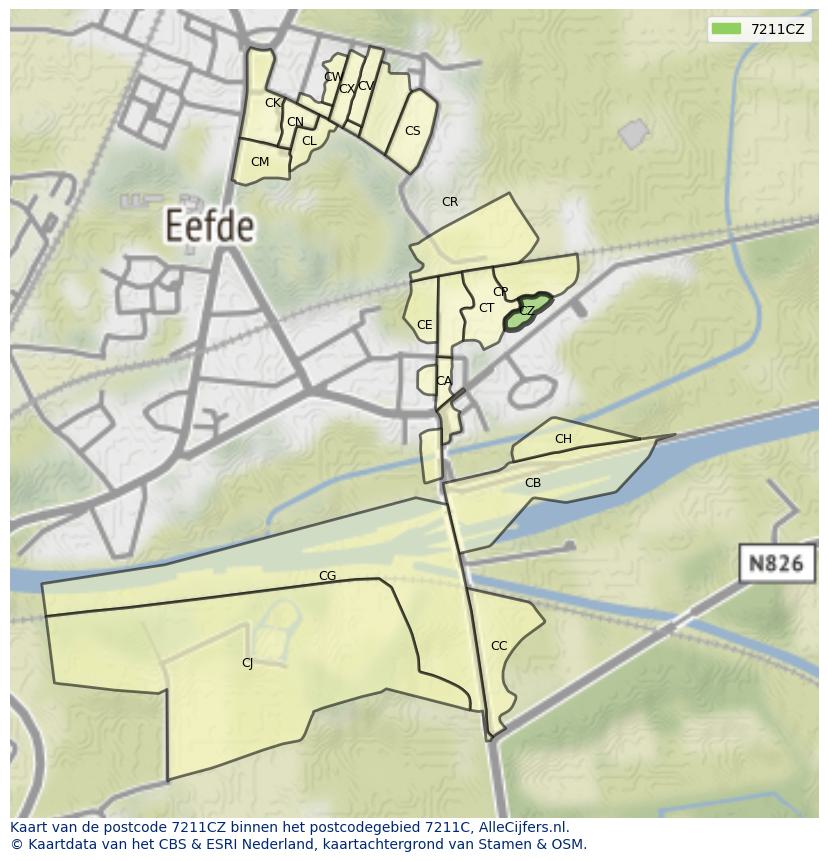 Afbeelding van het postcodegebied 7211 CZ op de kaart.