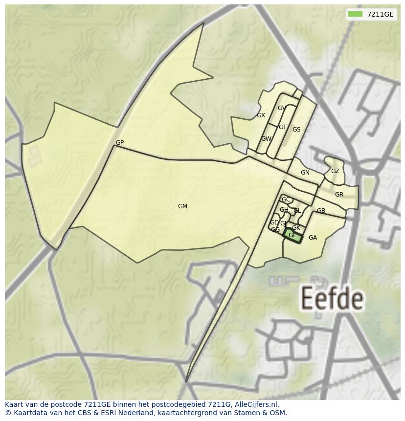 Afbeelding van het postcodegebied 7211 GE op de kaart.